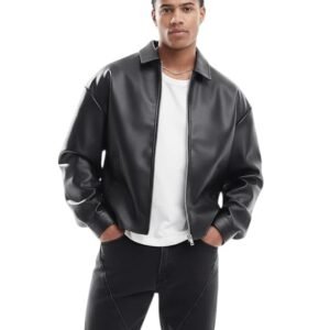 Black Leather Oversized Coach Jacket | Stylish Streetwear Outerwear for Winter | Classic Design for Winter, Travel, Parties & Regular Wear